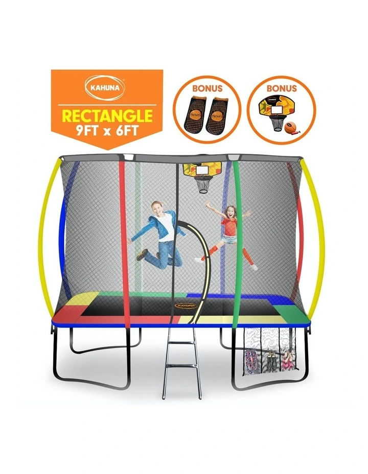 Trampoline 6 Ft X 9 Ft Rectangular Outdoor With Mat Pad NetRainbow