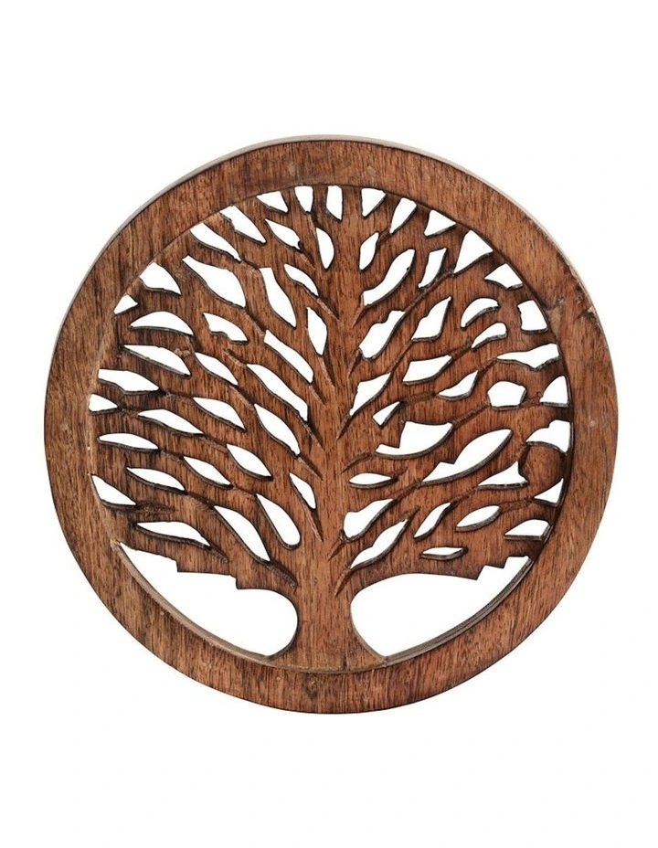 Tree-of-Life Handcrafted Timber Trivet in Natural