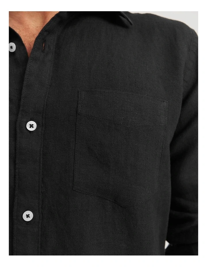 Regular Fit Organically Grown Linen Shirt in Black