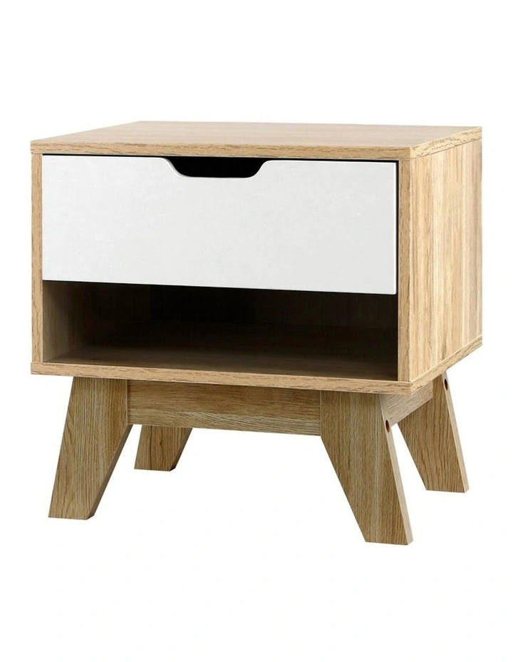 Bedside Table 1 Drawer With Shelf in Iker White & Oak