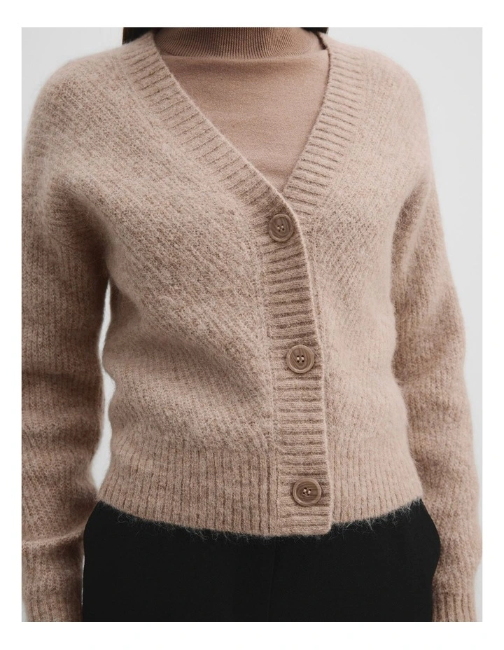 Brushed Crop Cardigan in Dune Marle