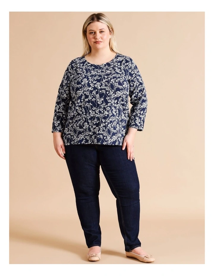3/4 Sleeve Swing Tee In Navy/Chalk Monotone Floral