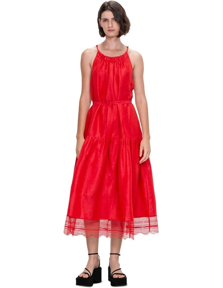 Organza Voile Halter Dress in Red