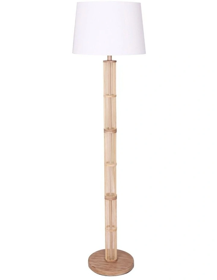 Rattan Floor Lamp with Off-White Linen Shade