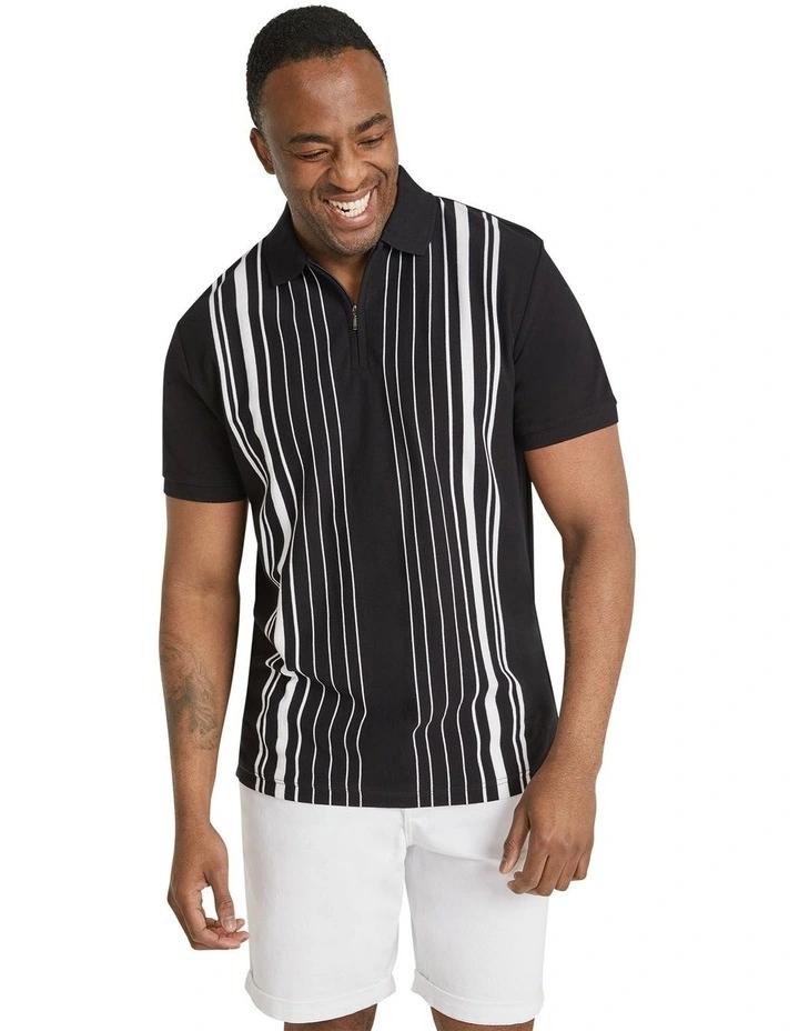 Asher Vertical Stripe Polo Shirt in Black