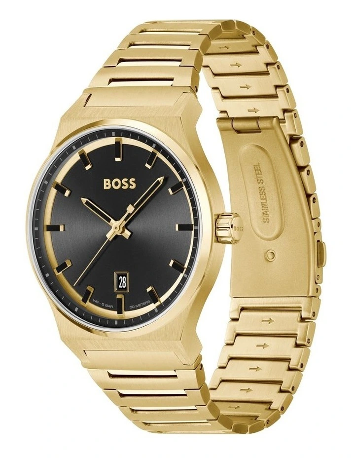 Candor Ionic Plated Gold Steel Watch in Black