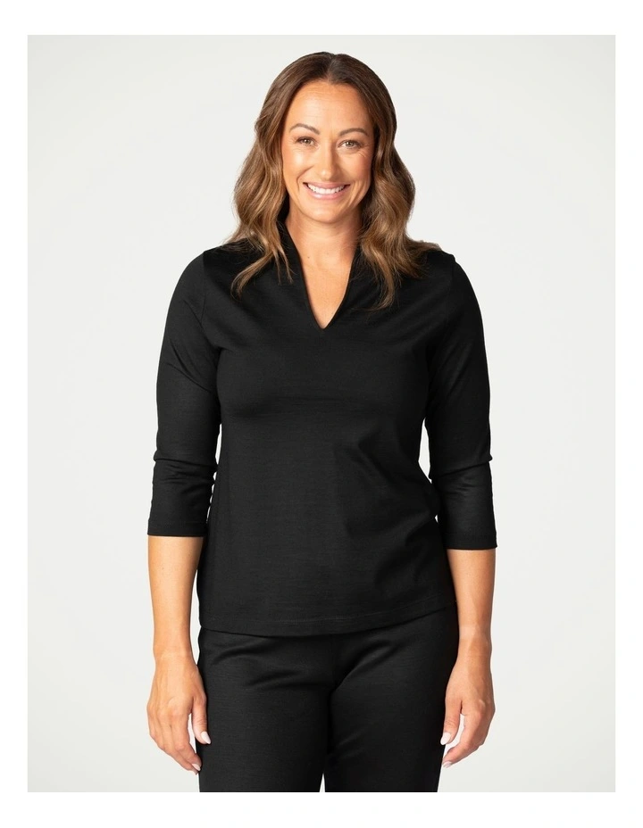 Hedrena New 3/4 Sleeve Somerset Naru Top in Black