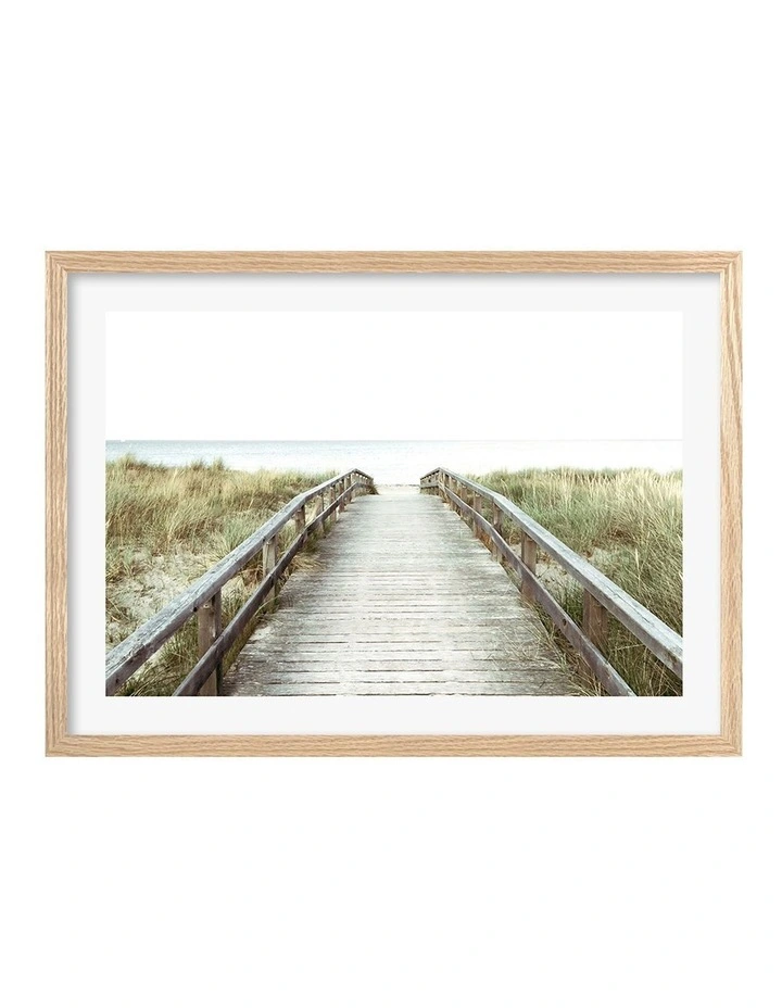 Australian Made Wooden Beach Path Art Print A2 in Natural Frame