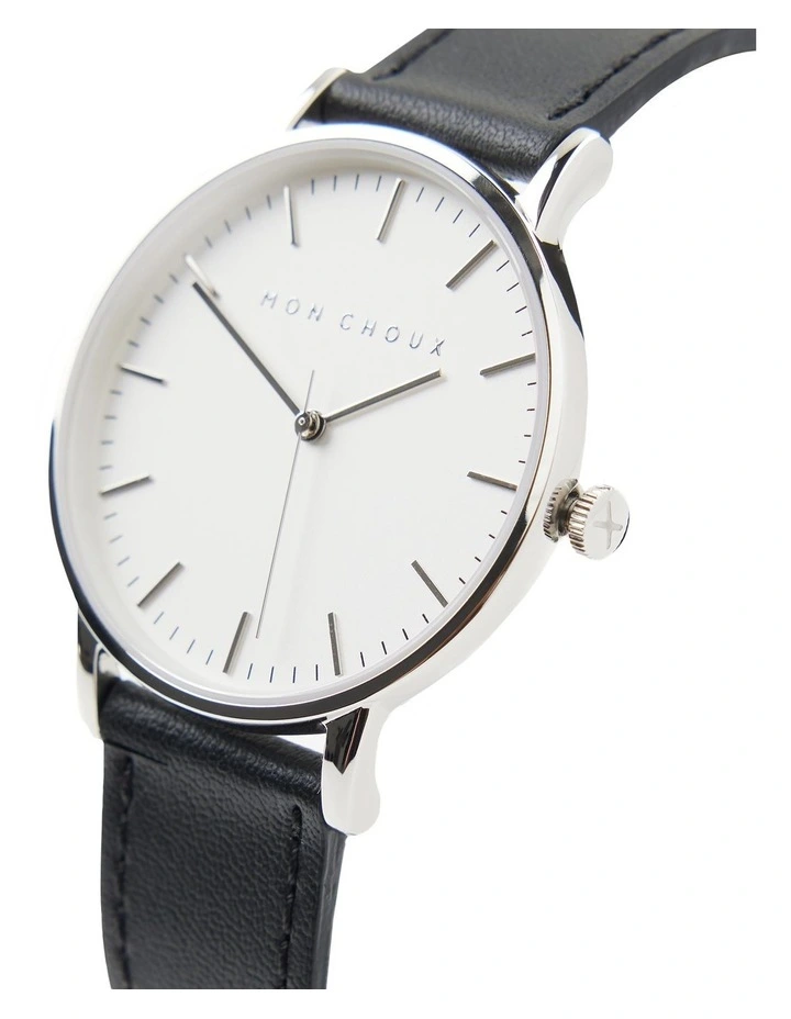 Classic Noir Grape Vegan Leather Watch 38mm in Silver