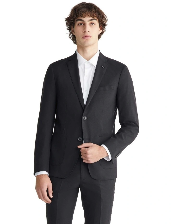 X Slim Jacket Slub Plain in Black