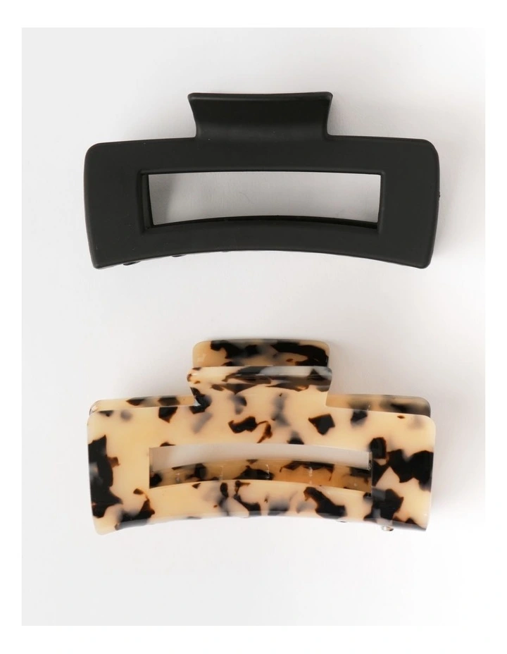 2 Pack Rectangle Matte Claw Clip in Tort/Black