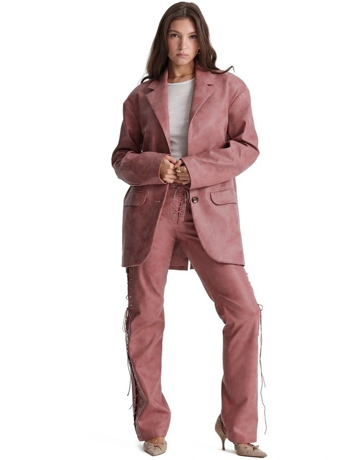 Kiera Vegan Leather Oversized Blazer in Pink