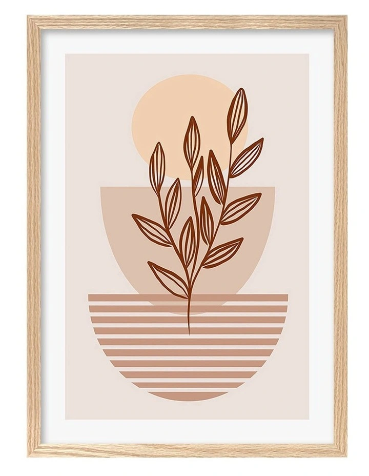 Australian Made Boho Plant Lines 2 Art Print A2 in Natural Frame