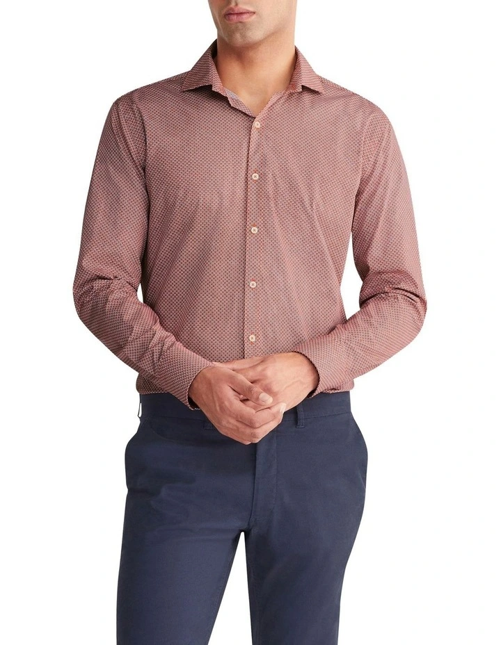Slim Circle Print Long Sleeves Shirt in Red