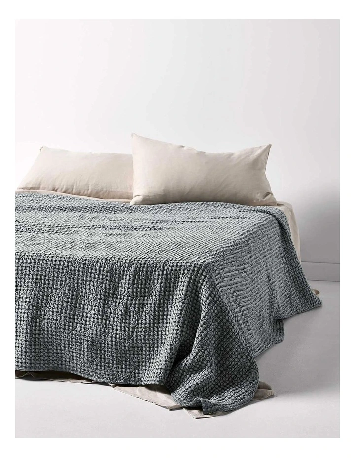Waffle Bed Cover in Dusty Blue
