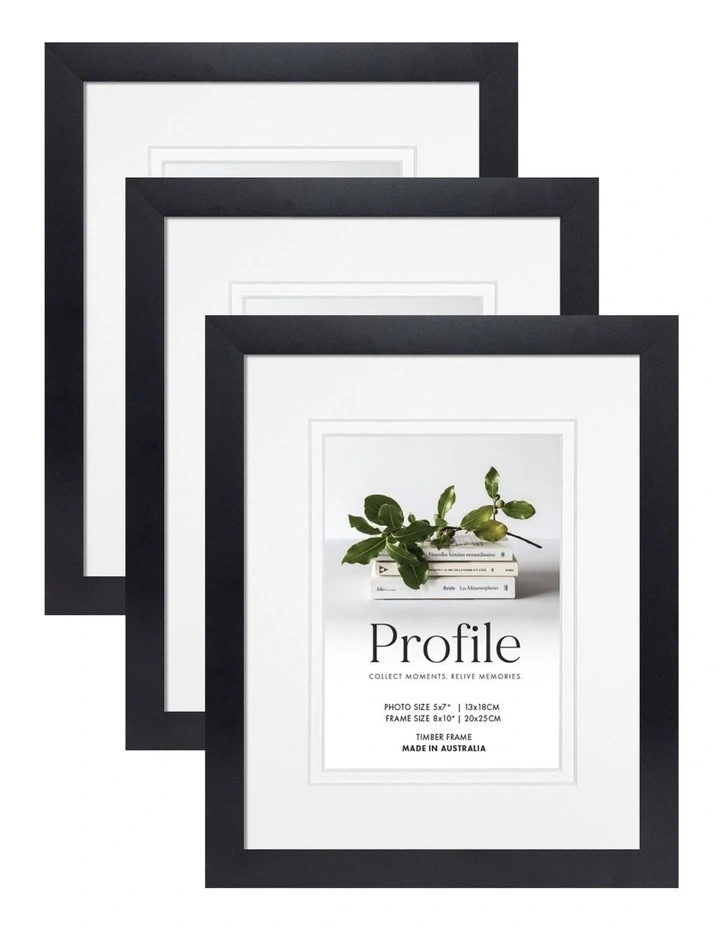 Australia Made Timber Photo Frame 8x10"/5x7" (3 Pack) in Black