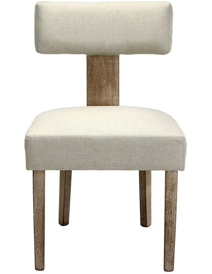 Dining Chairs Linen Fabric Wooden Set of 2 in Beige