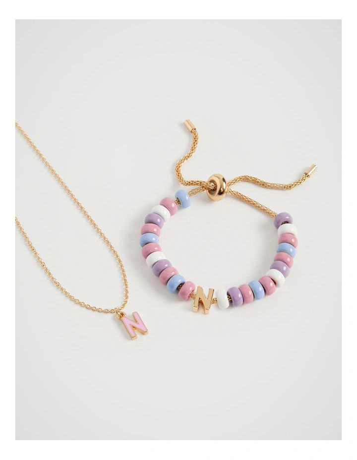 Initial Necklace and Bracelet Set in N