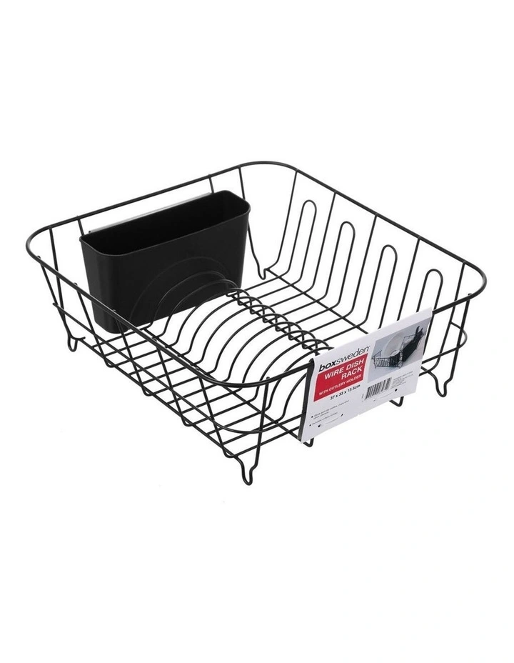 Wire 37cm x 33cm Dish Drying Rack w/ Cutlery/Utensil Holder Assorted