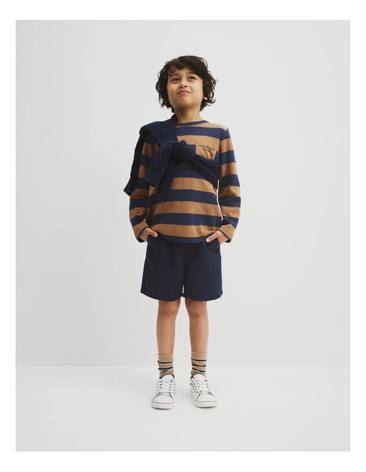 Organically Grown Cotton Blend Linen Short in Navy