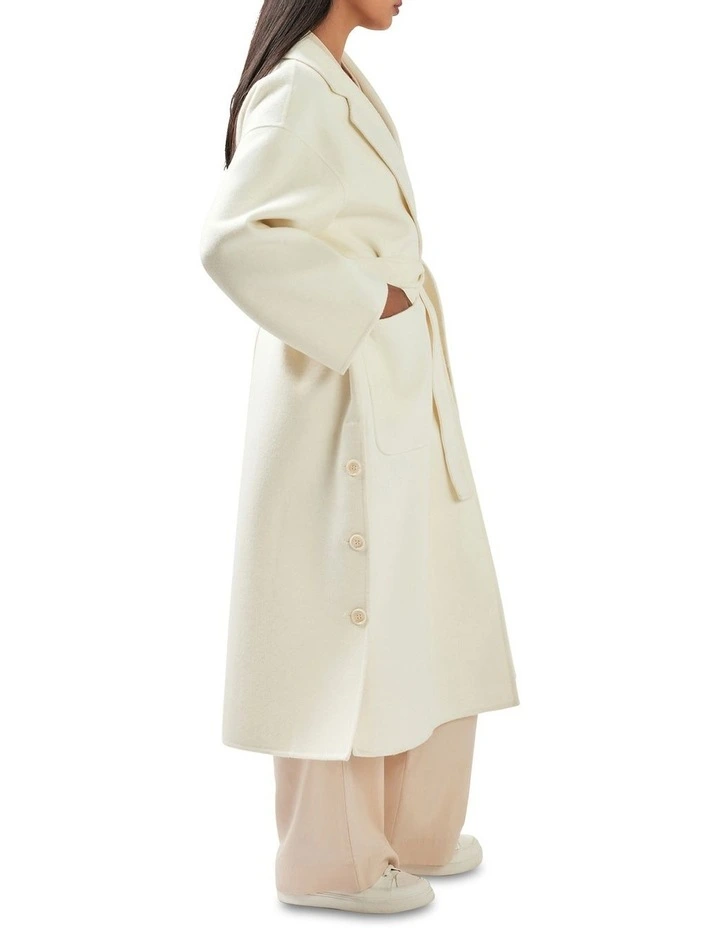 Wide Awake Split Hem Overcoat in Cream