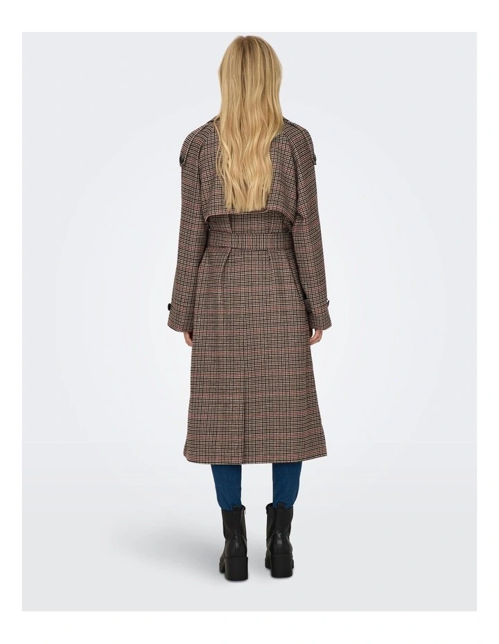 Daisy Check Long Trench Coat in Dark Earth