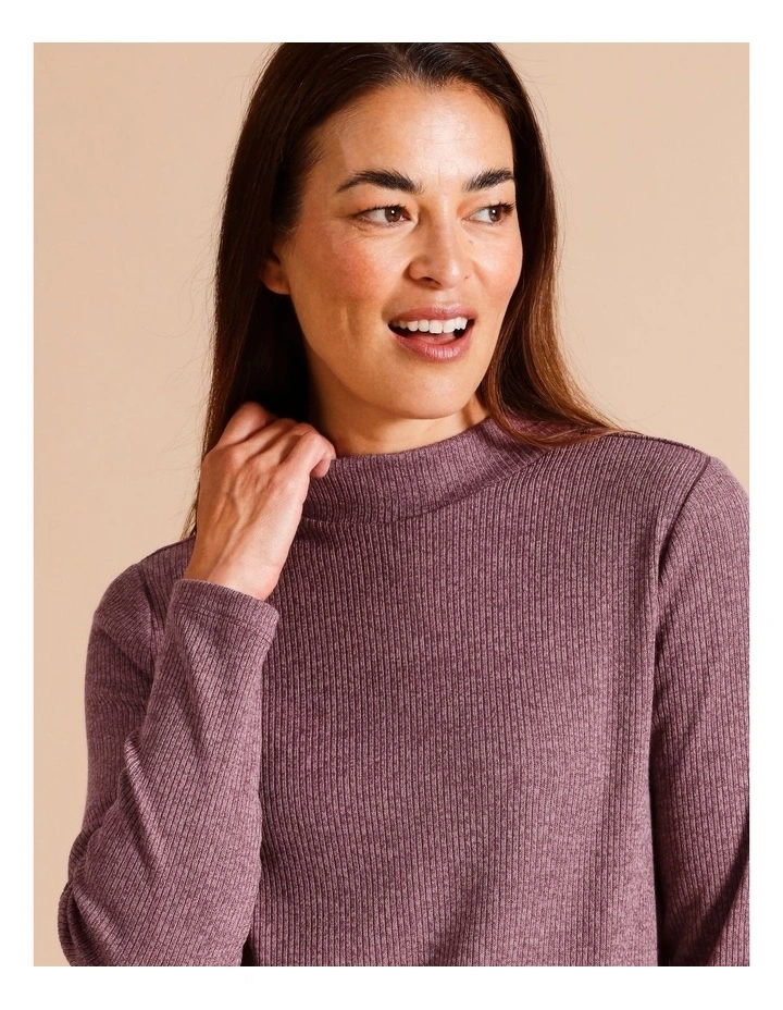 Turtle Neck Rib Tee In Berry