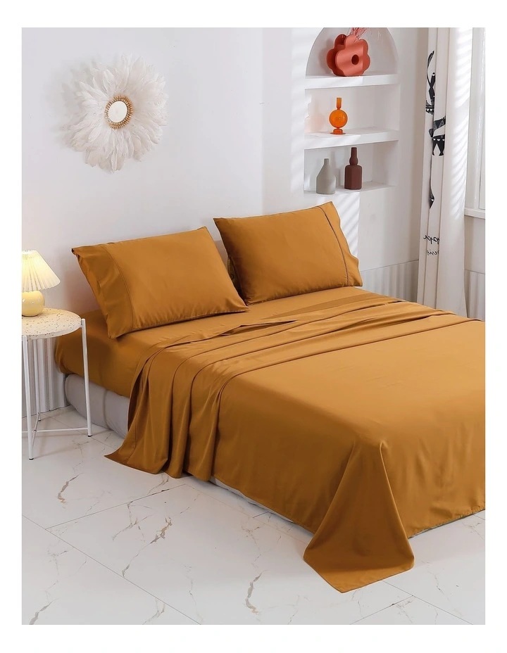 400TC Bamboo Cotton Blend Sateen Sheet Set in Rust