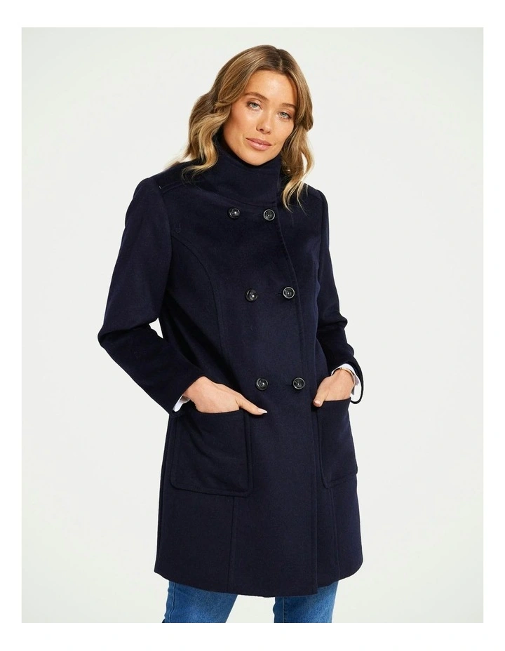Zarina Double Breasted Long Coat in Blue