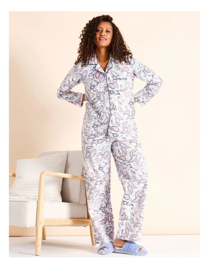 Flannelette Pyjama Set in White Paisley