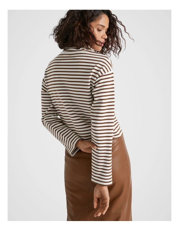 Rib Roll Neck Sweater in Spice Stripe