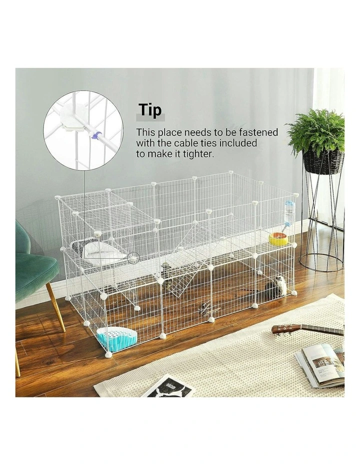 Metal Wire Apartment-Style Two-Story Pet Playpen with Zip Ties in White
