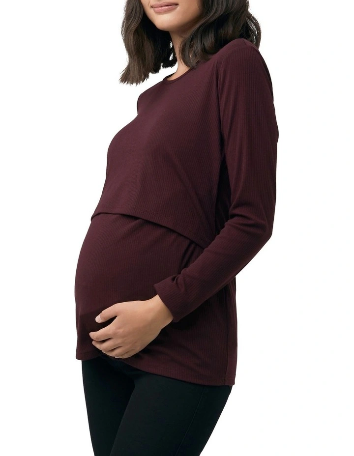 Tessa Rib Nursing Top in Maroon