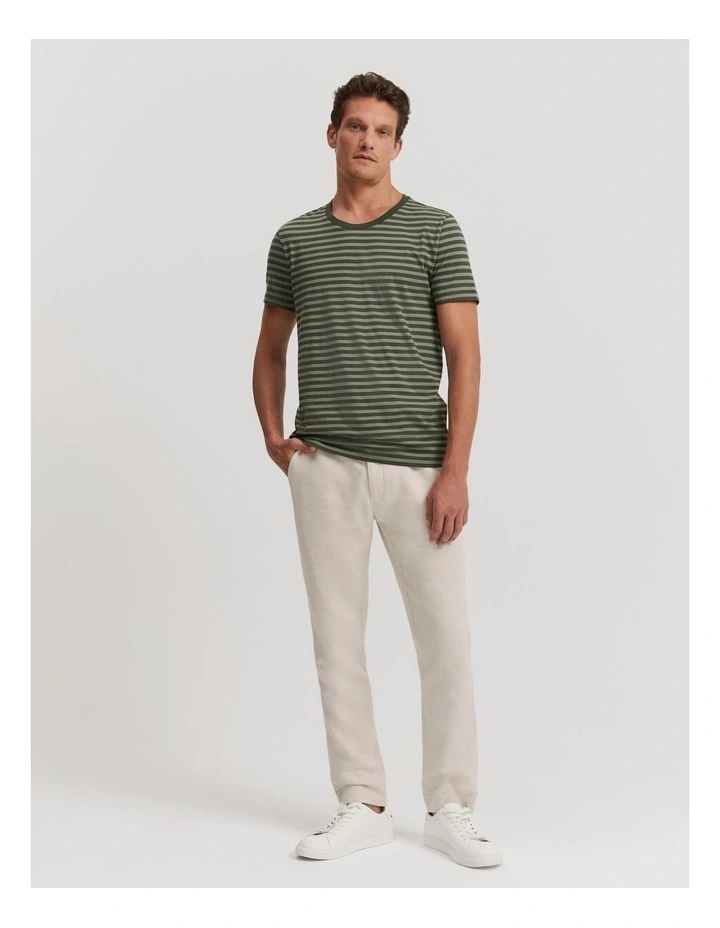 Stripe Pima Crew T-shirt in Khaki Green