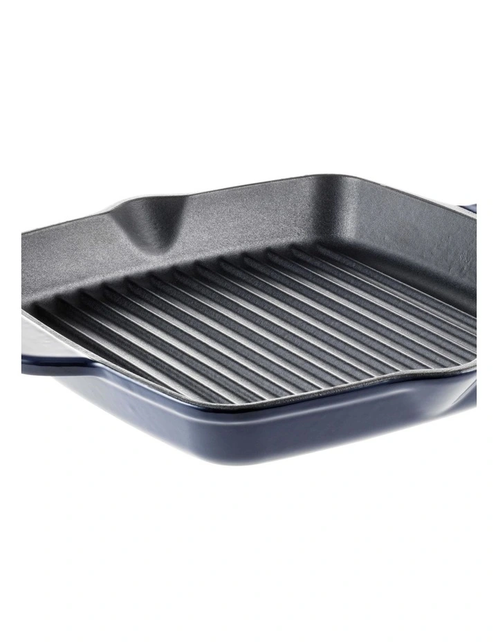 Olive Cast Iron Grill Pan 26cm in Midnight Blue