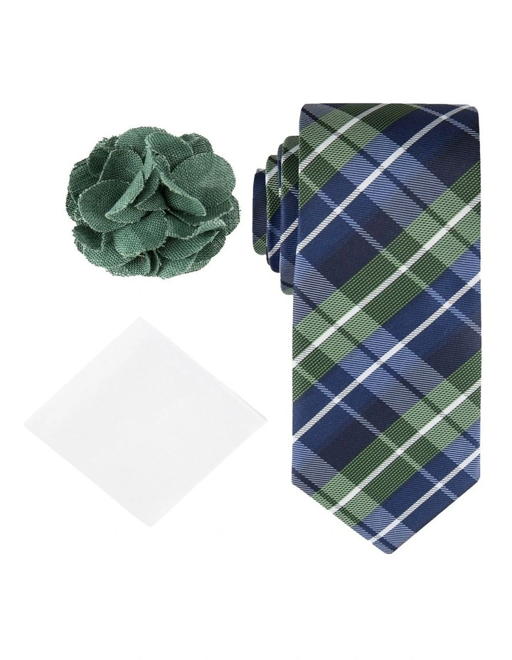 Tie, Pocket Squre & Lapel Pin Set in Green