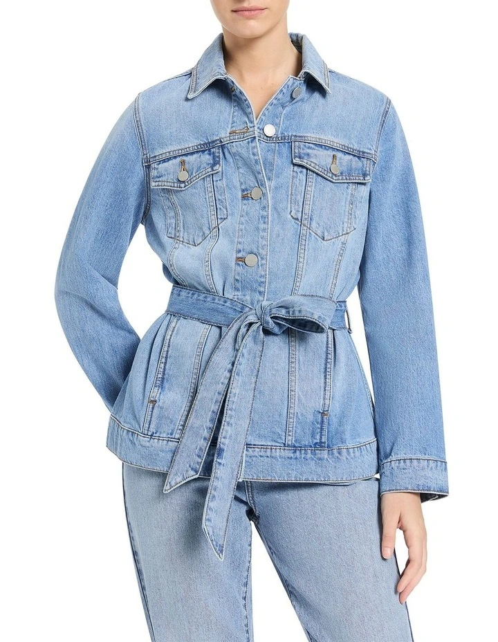 Aspen Belted Denim Jacket in Pale Wash