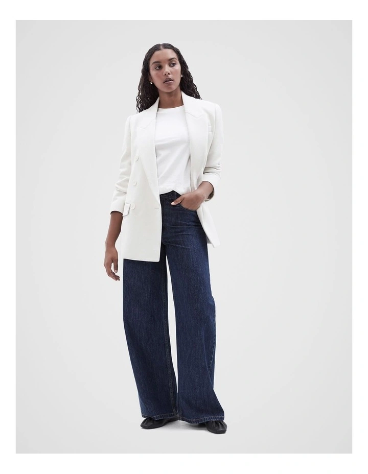Twill Double Breasted Blazer in Cream