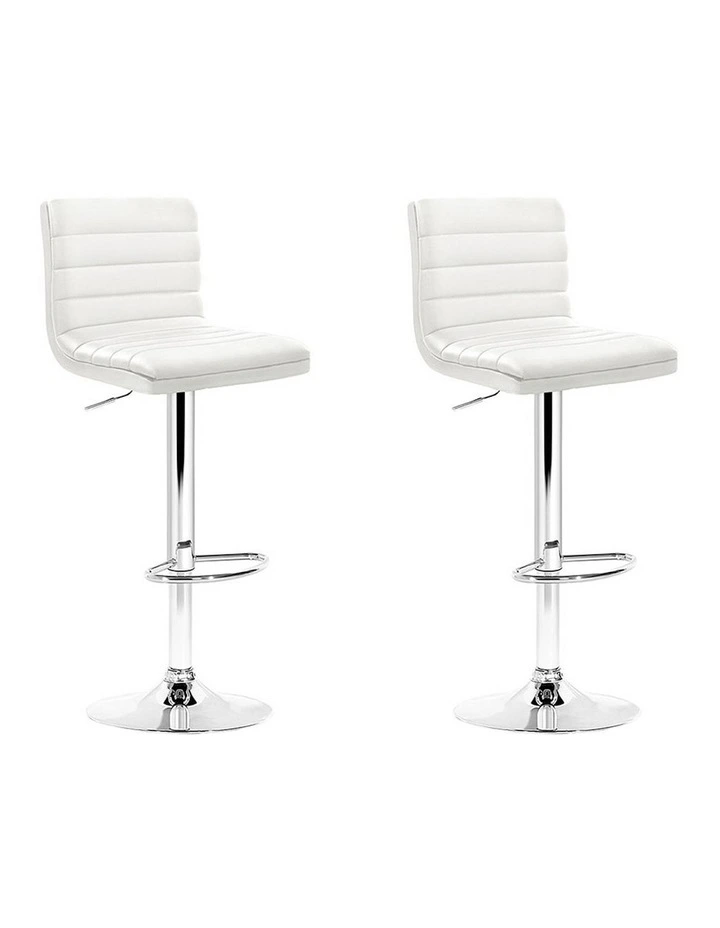 2x Leather Bar Stools Swivel Kitchen Chairs Gas Lift in White
