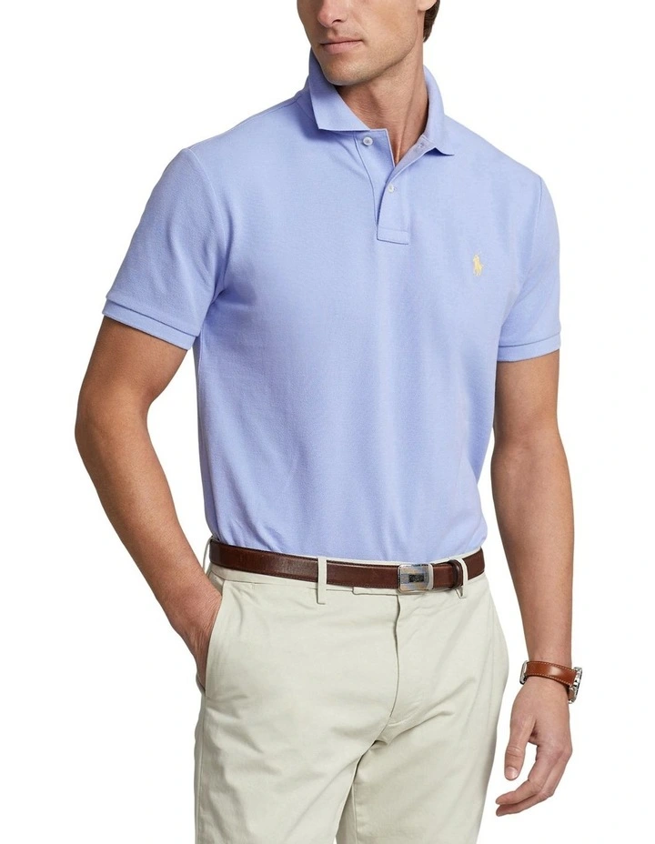 Custom Slim Fit Mesh Polo Shirt in Blue