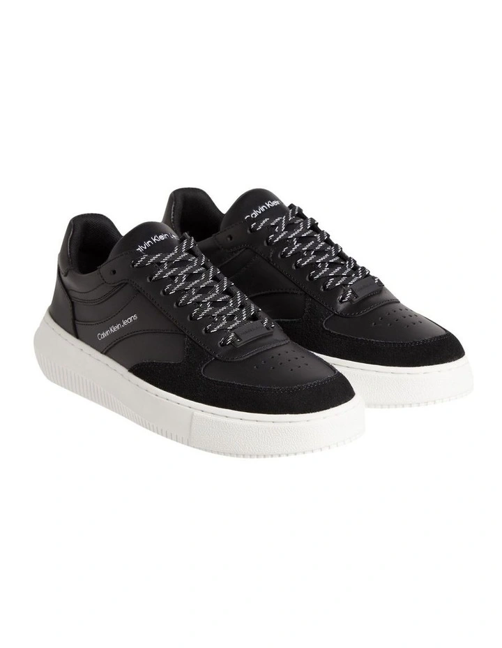 Chunky Leather Cupsole Sneakers in Black