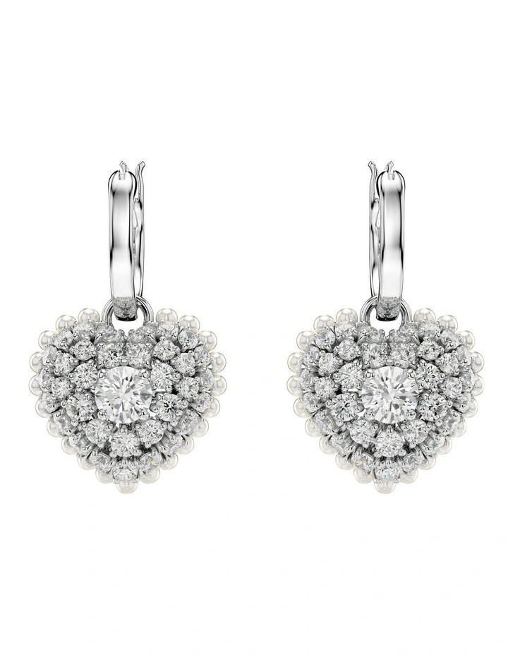 Hyperbola Heart Rhodium Plated Drop Earrings in White
