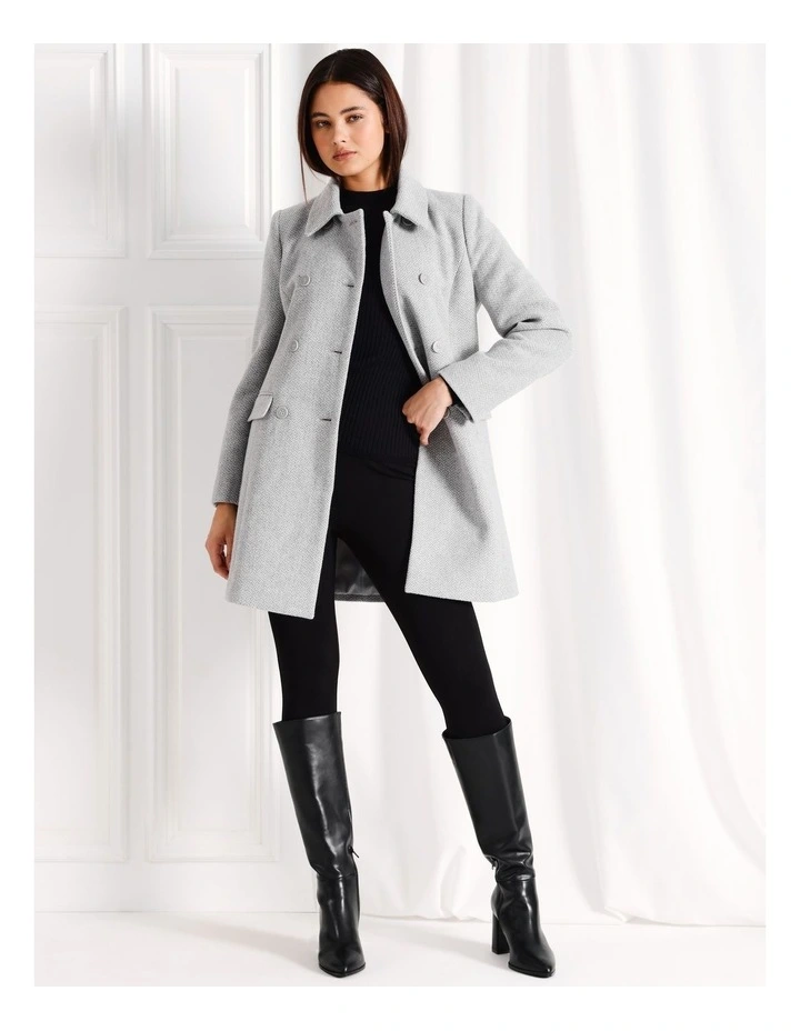 Herringbone Double Breasted Coat in Grey