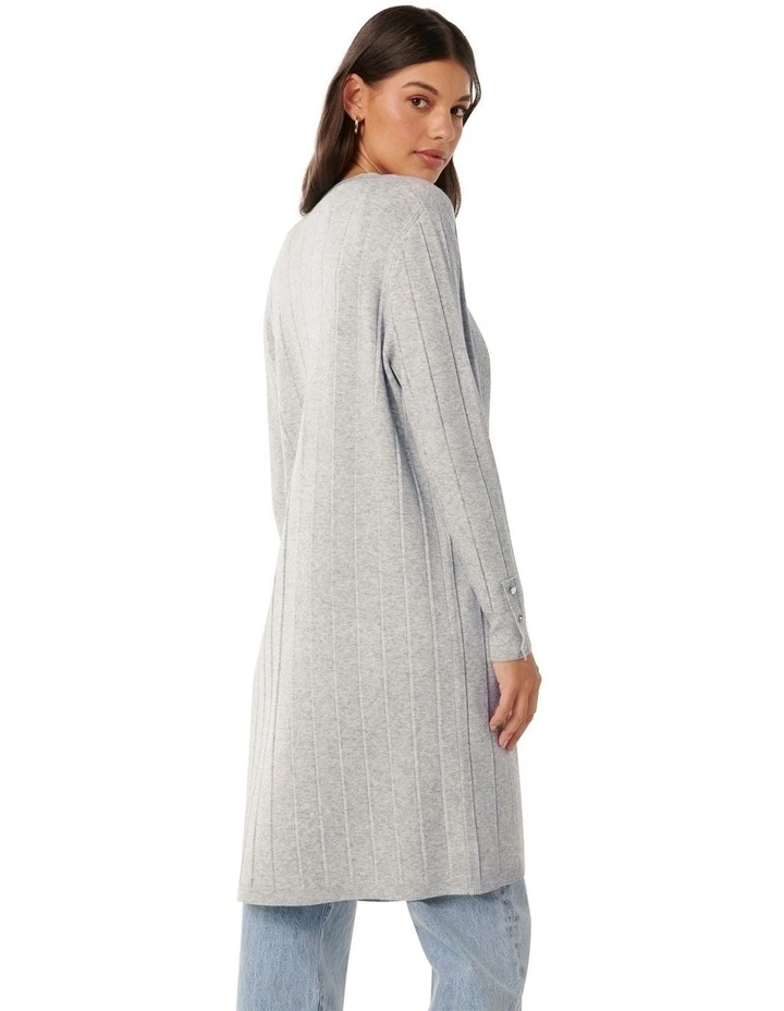 Daphne Long Line Ribbed Cardigan in Grey