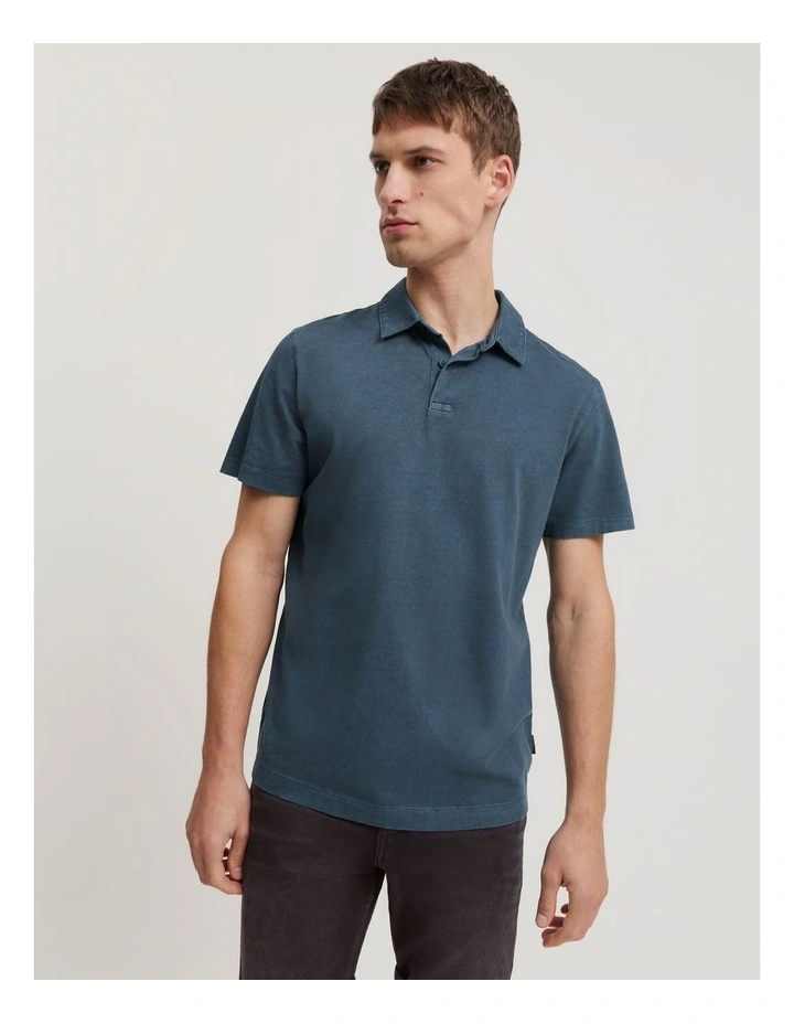 Garment Dyed Organically Grown Cotton Polo in Dark Blue