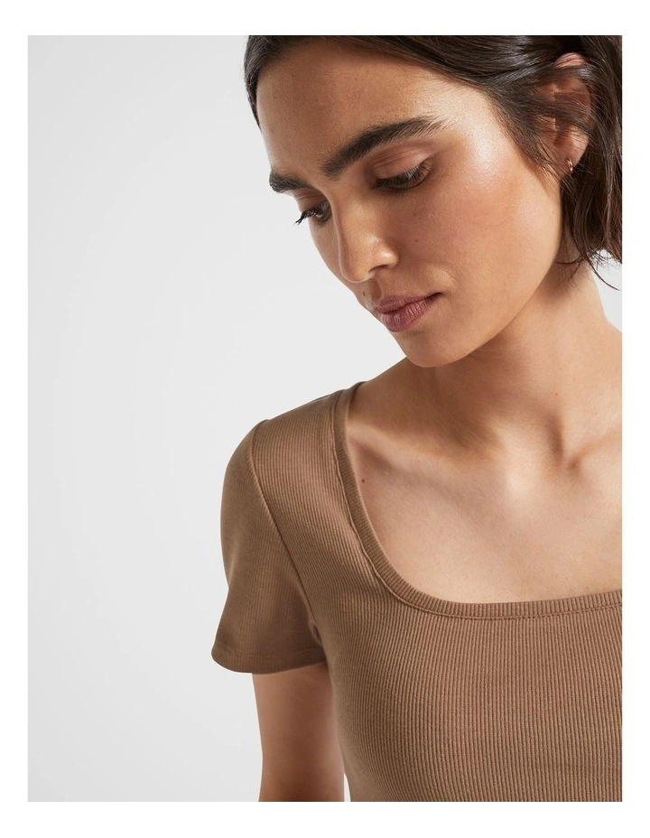 Square Neck Rib Tee in Woodland