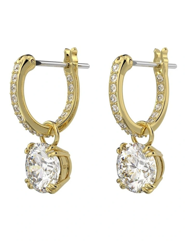 Constella Drop Earrings Round Cut Gold-Tone Plated in White