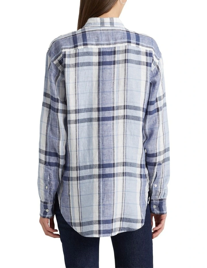 Floral & Plaid Linen Shirt in Blue
