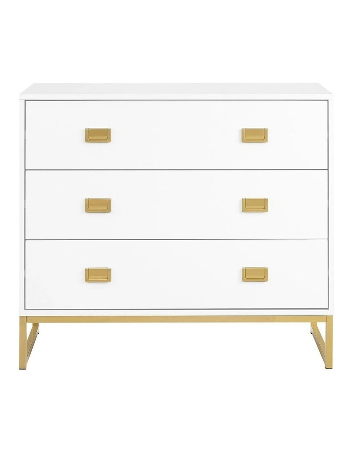 Amara Chest of Drawers Tallboy Dresser in White/Gold