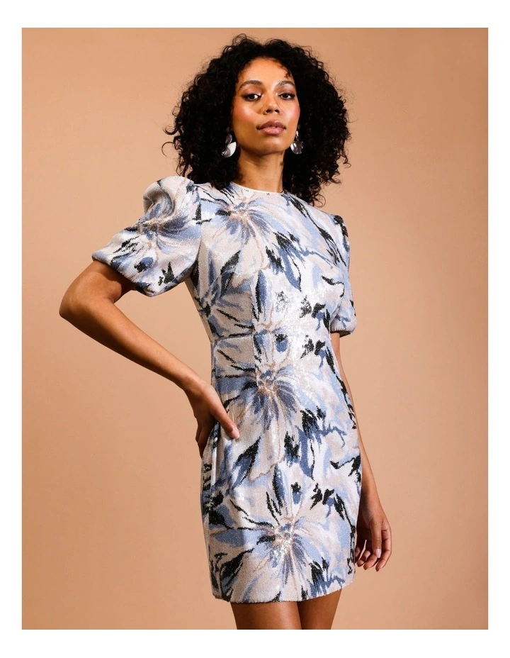 Sequin Puff Sleeve Dress in Blue